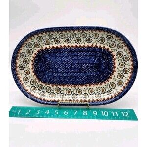 Boleslawiec Unikat Ceramika Polish Large Pottery Oval Baking/Serving Dish Vntg